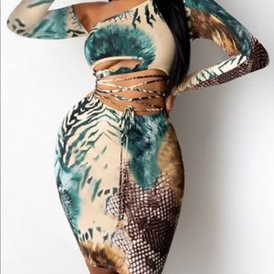 Headturner green sexy print large dress